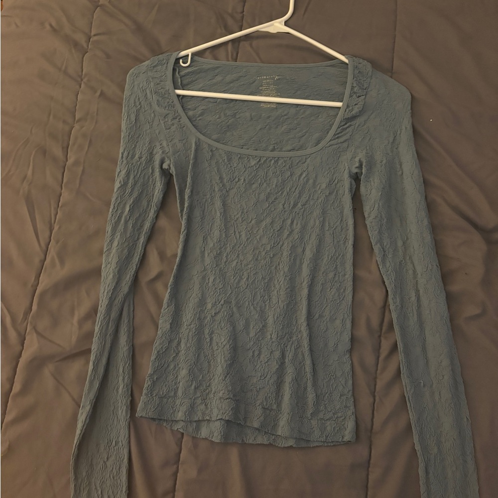 Free People Gray Fitted Long Sleeve Blouse